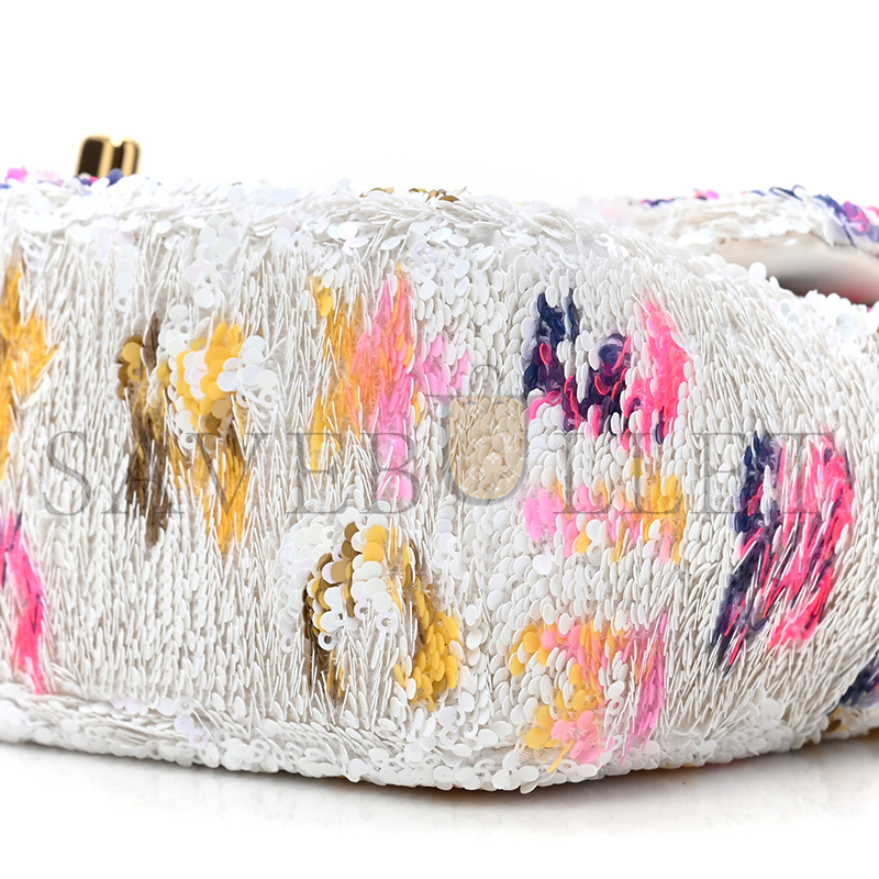 CHANEL MASTER SEQUIN SMALL SINGLE FLAP WHITE MULTICOLOR AS4561 (21*14*8cm)